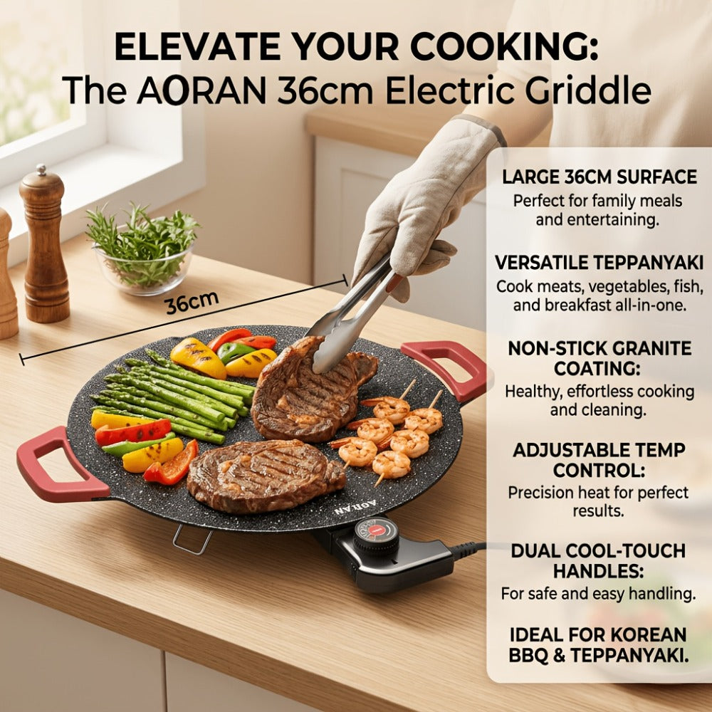 Electric Griddle Non-Stick with Adjustable Temperature ¨C 14.17¡± & 15.75¡± Sizes, Fast Heating for Pancakes, Crepes, Pizza & BBQ, Easy Clean Portable Cooking Pan for Breakfast & Family Meals