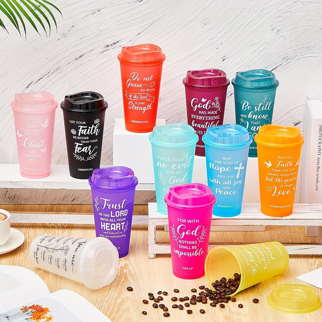 Bible Verse Plastic Tumblers Set of 24 with Lids 16oz Christian Inspirational Cups Gift for Women