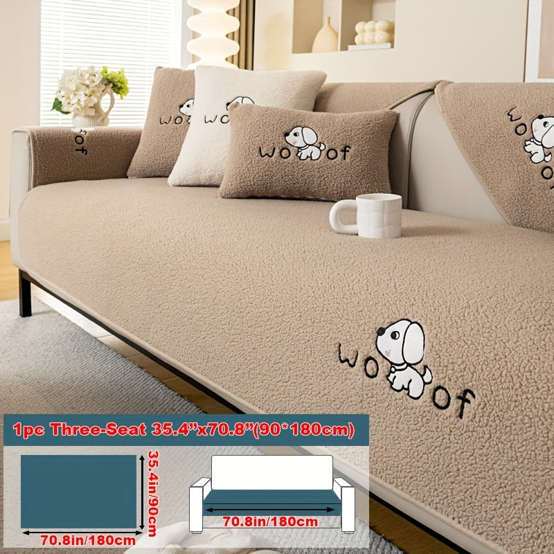 Sherpa Plush Sofa Cover Non-Slip | Thick Fleece Couch Protector, Pet Friendly Furniture Shield, 1 to 4 Seat, Armrest Backrest Pillowcase, Deep Gray Light Gray Coffee Off White