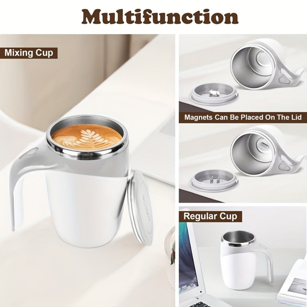 Self Stirring Coffee Mug 8.45oz - Auto Mixing Cup One-Button Start for Coffee Milk Protein Powder, Reusable Travel Mug Brown Cream