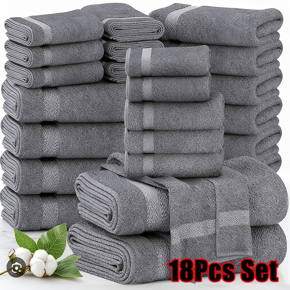 Bath Towel Set 450GSM Soft Absorbent - 12 16 18 Piece Cotton Blended Solid Color Bathroom Towels Set for Bath Hand Face | Hotel Spa Quality | Travel Shower Home | Multiple Colors & Sizes Available