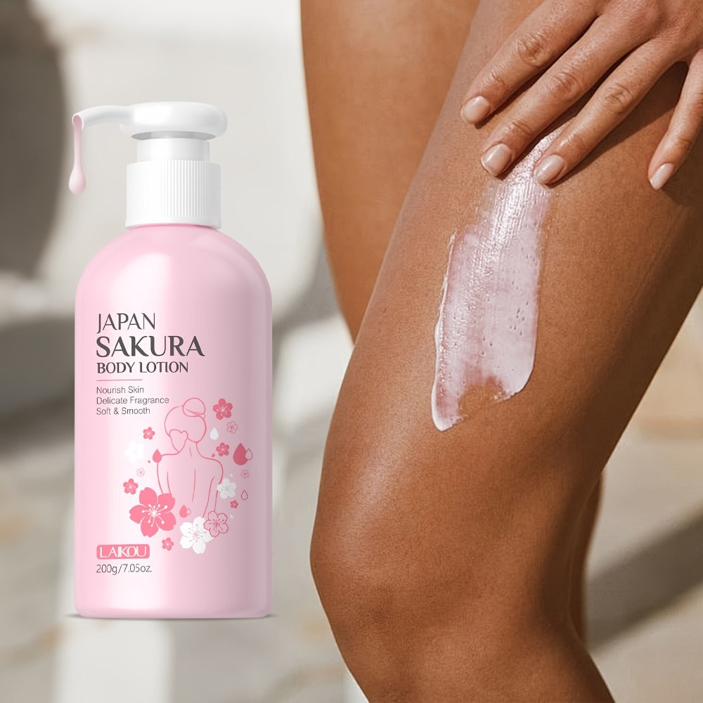 Sakura Body Lotion Hydrating Moisturizer 200g | LAIKOU Radiant Skin Cream with Vitamin C & Shea Butter | Dry Cracked Skin Repair | Brightening Nourishing Body Cream for Silky Smooth Skin