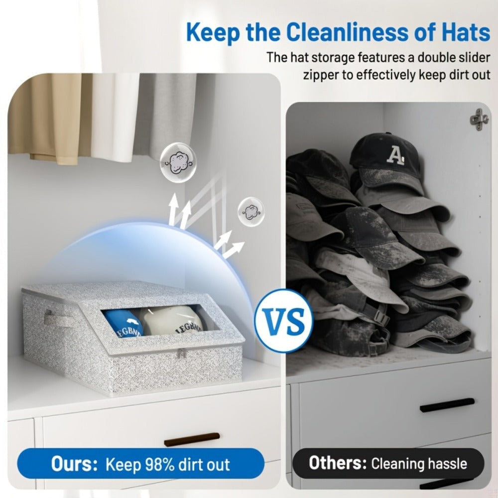 Stackable Baseball Cap Storage Box Organizer | Dustproof Cardboard Hat Box Holds 24 Caps | 1/2 Pack
