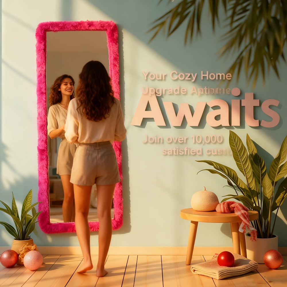 Full Length Floor Mirror Cover Fluffy Stretchable 64¡±x21¡± - Soft Non-Slip Irregular Shape Bedroom Dressing Room Mirror Sleeve 6 Colors