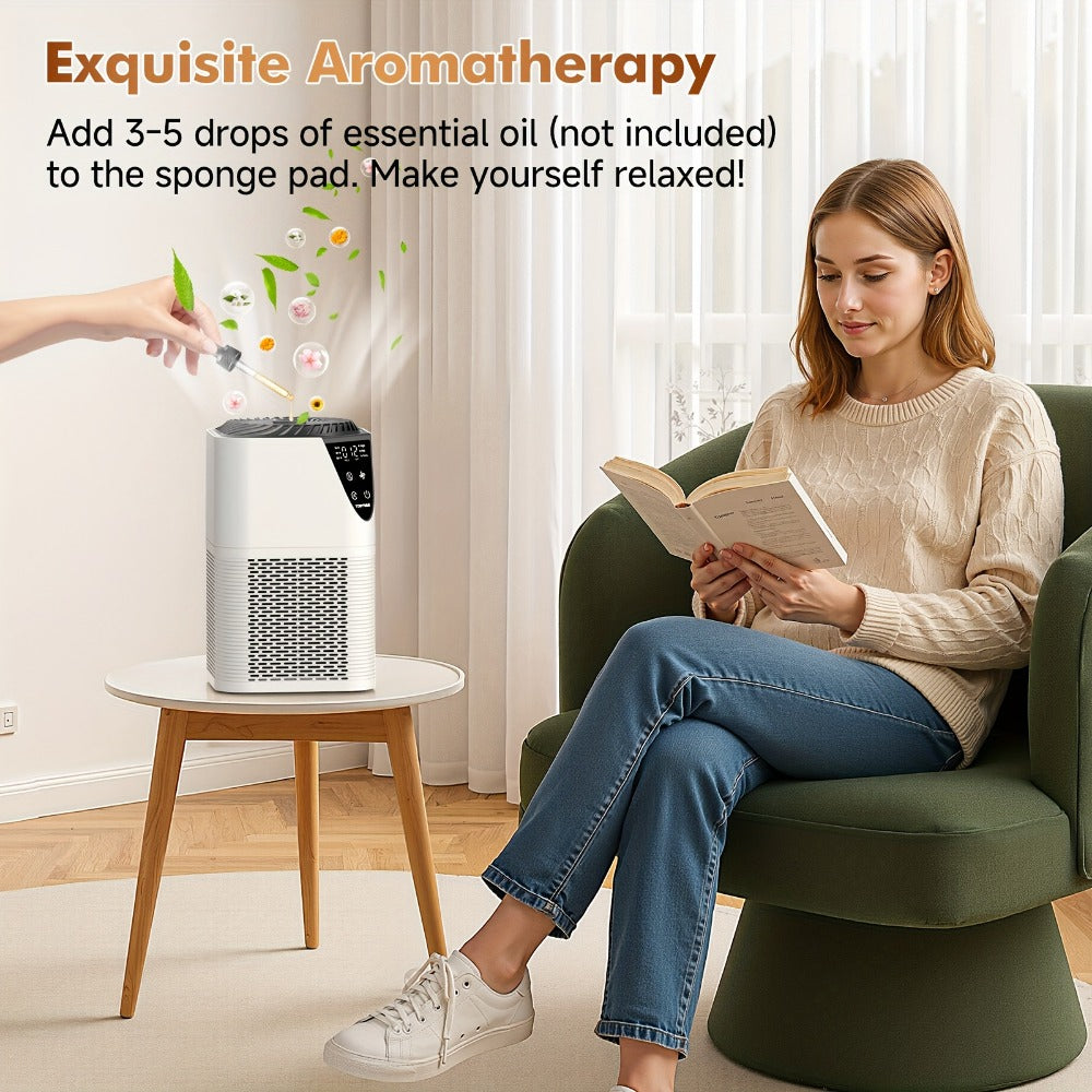H13 True HEPA Air Purifier for Home ¨C Covers 1250 Sq Ft, LCD PM2.5 Monitor, 360¡ã Vortex Intake, 25dB Quiet, 3-Stage Filtration, Removes Smoke, Pet Dander & Pollen, Aromatherapy Diffuser, 3 Timer Settings