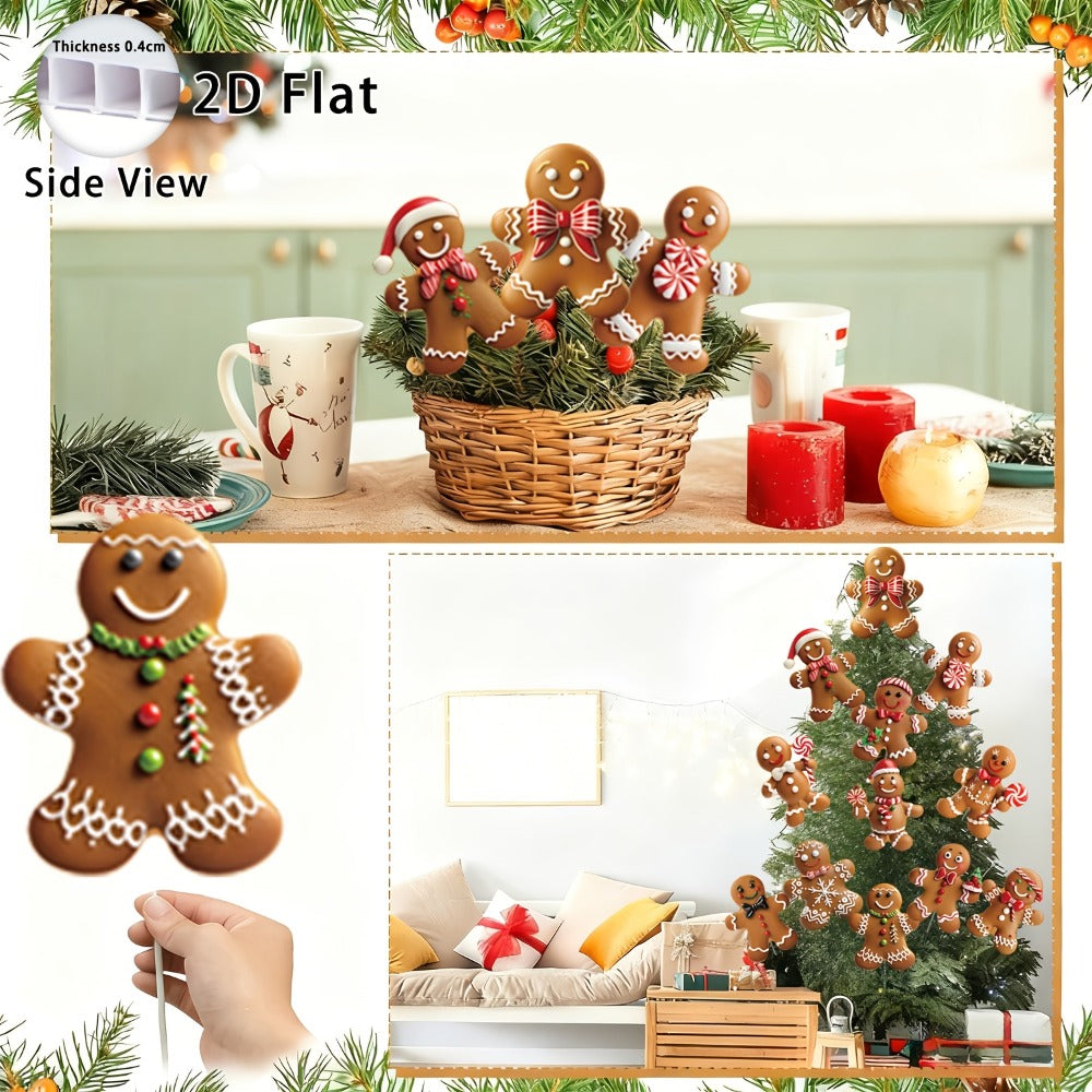 Christmas Tree Ornaments 12pcs Gingerbread Man Decorations 2D Flat Funny Xmas Tree Hanging Decor with Loops ¨C Christmas Tree Topper & Holiday Gift