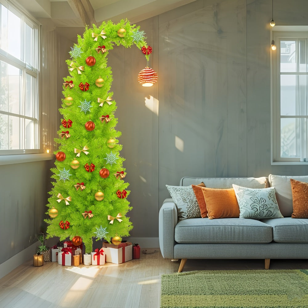 6 Foot Artificial Christmas Tree with Lights Tree Skirt and Christmas Ball Bendable Xmas Tree Stand Indoor Holiday Window Display Decoration