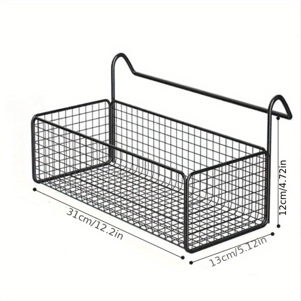 Over Door Hanging Basket Storage Rack - Woven Mesh Metal Organizer Shelf for Bedroom Dorm Wardrobe Closet, Space-Saving Wall Mounted Hanging Storage Basket