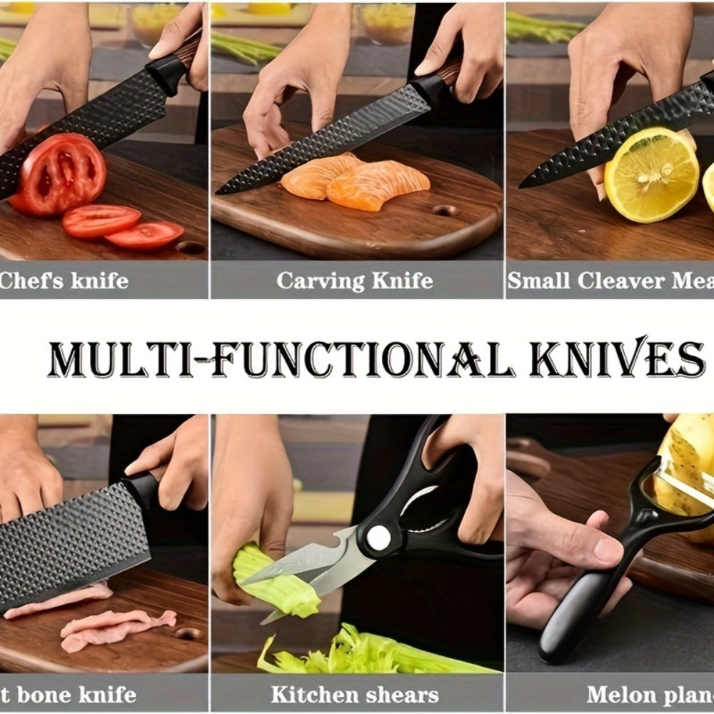 Kitchen Knife Set 6-Piece Professional Chef's Knife Set | High Carbon Stainless Steel Ultra-Sharp Blades | Non-Stick Ergonomic Wooden Handle | Chef Slicing Scraper Scissors | Home & Gift Box Set