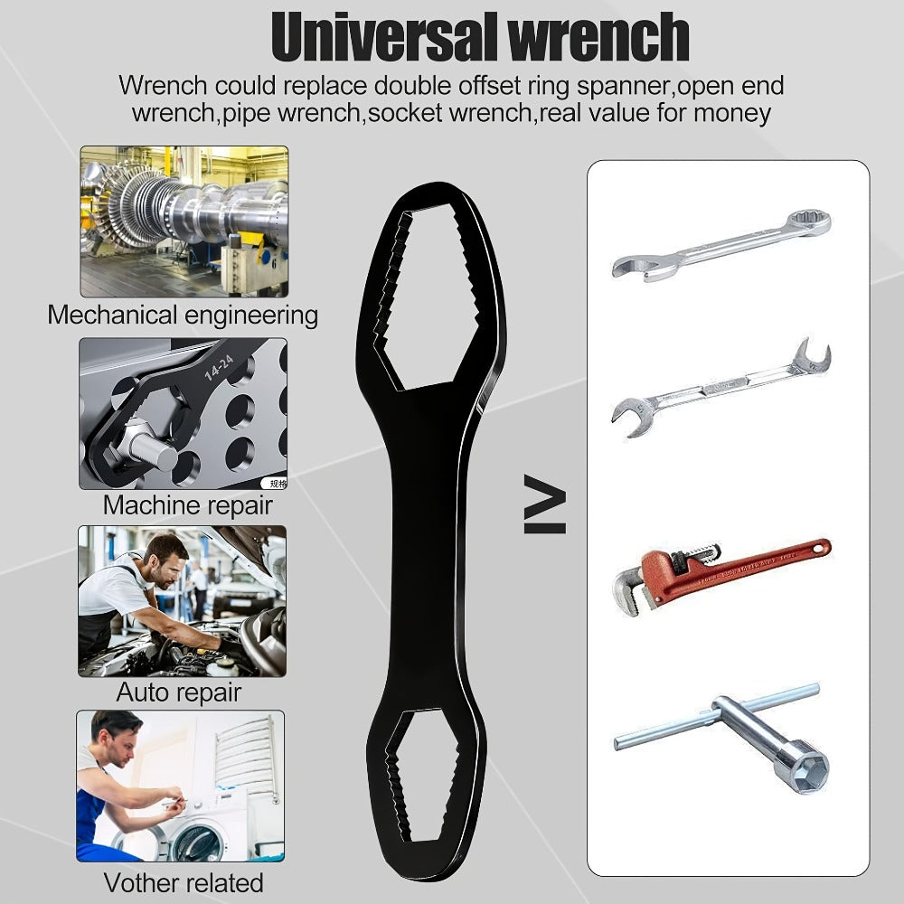 Torx Wrench Set 2pcs Adjustable Self-Tightening Dual End Carbon Steel Portable Handle Multi-Functional Universal Wrench for Car Repair Automotive Bike Motorcycle Home DIY Random Color