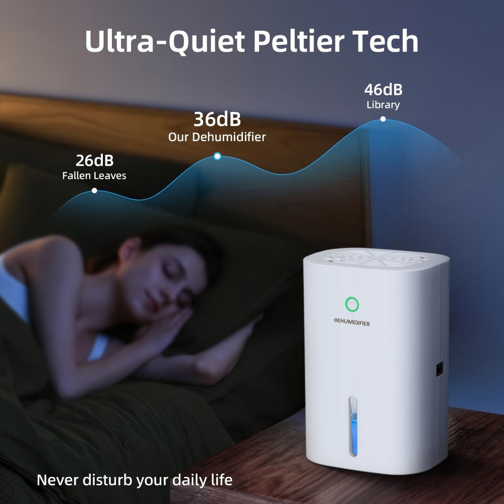 Dehumidifier for Home 215 Sq Ft | Quiet Portable 27oz Peltier Mini Dehumidifier with Auto Shut-Off for Bedroom, Bathroom, Basement, Closet, Kitchen & RV | Keeps Humidity Below 45% | White