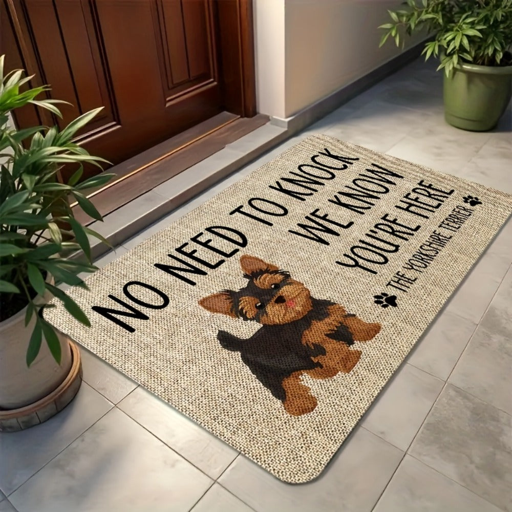 Yorkshire Terrier Floor Mat Non-Slip Polyester Rug | Linen Texture Entryway Kitchen Doormat, Unique Dog Lover Gift