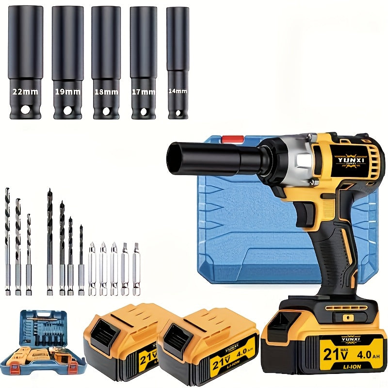 Cordless Impact Wrench Set with Charger Lithium-Ion Portable Electric Wrench Quick Charge for Home Automotive Repair Maintenance DIY Power Tool Kit