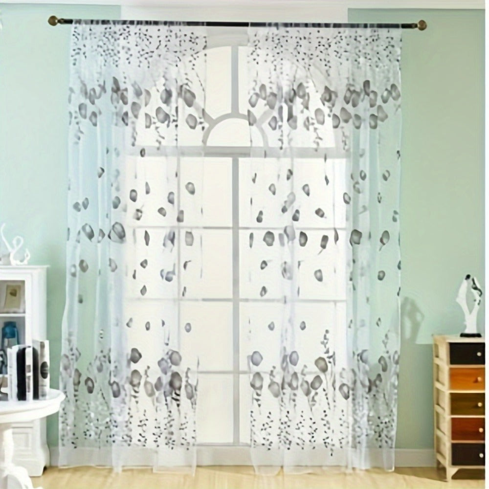 Sheer Tulip Curtains 79 Inch Length - 2 Panels Set Spring Flower Print Chiffon Window Drapes for Living Room Bedroom Balcony Rod Pocket