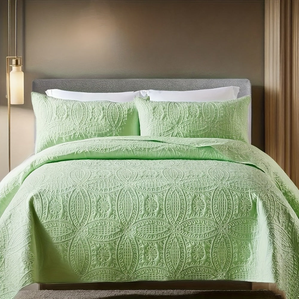 Quilt Set 3 Piece Soft Lightweight Bedding - Thin Bed Quilt with 2 Pillowcases for Bedroom Guest Room, Full Queen King, All Season Comforter Set, 10 Colors