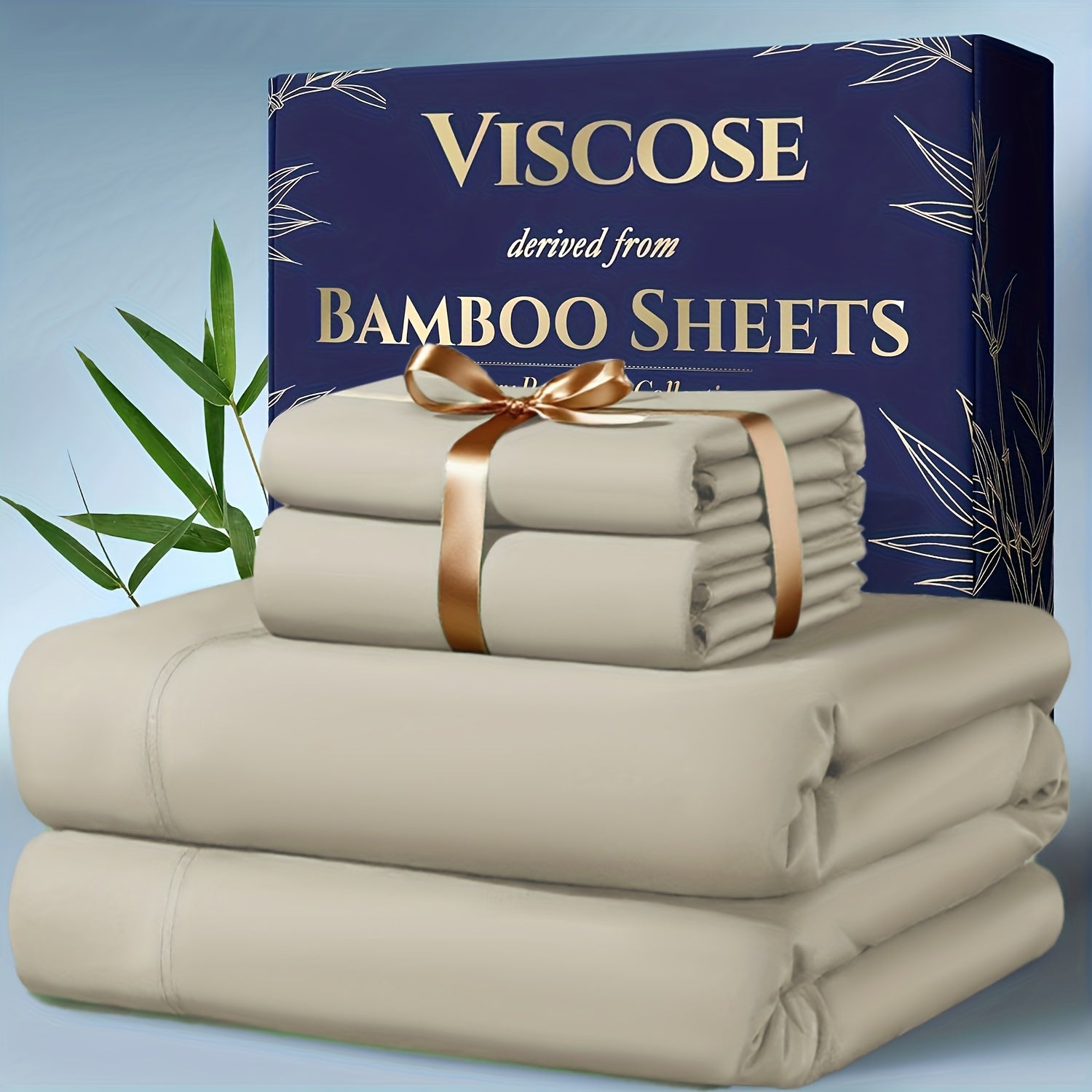Bamboo Cooling Bedding Set 4pcs - Deep Pocket Fitted Sheet, Flat Sheet & Pillowcases for Hot Sleepers, Breathable Soft Viscose Sheets Twin Full Queen King
