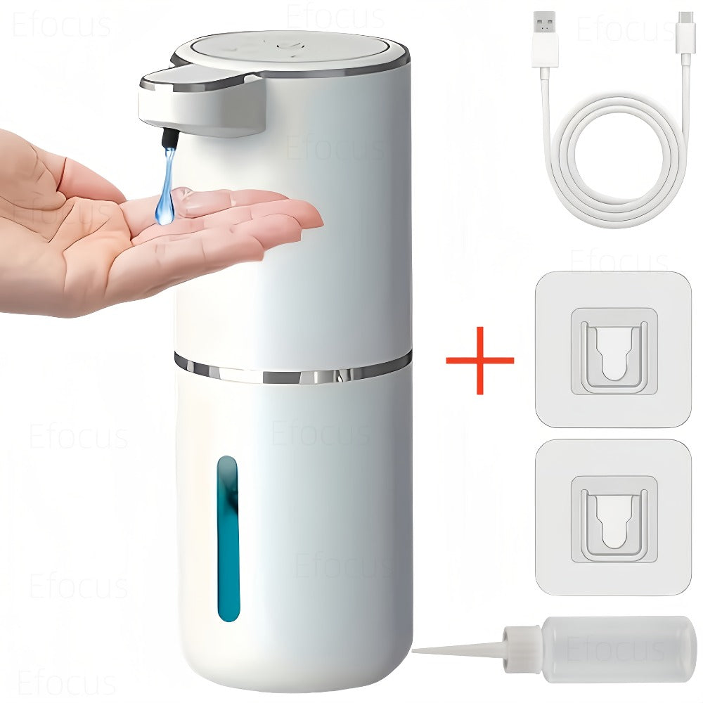 Automatic Foam Soap Dispenser Wall Mount Touchless 400ml USB Rechargeable IPX5 Waterproof 4 Adjustable Levels Sensor Soap Pump for Bathroom Kitchen Sink Office Hotel