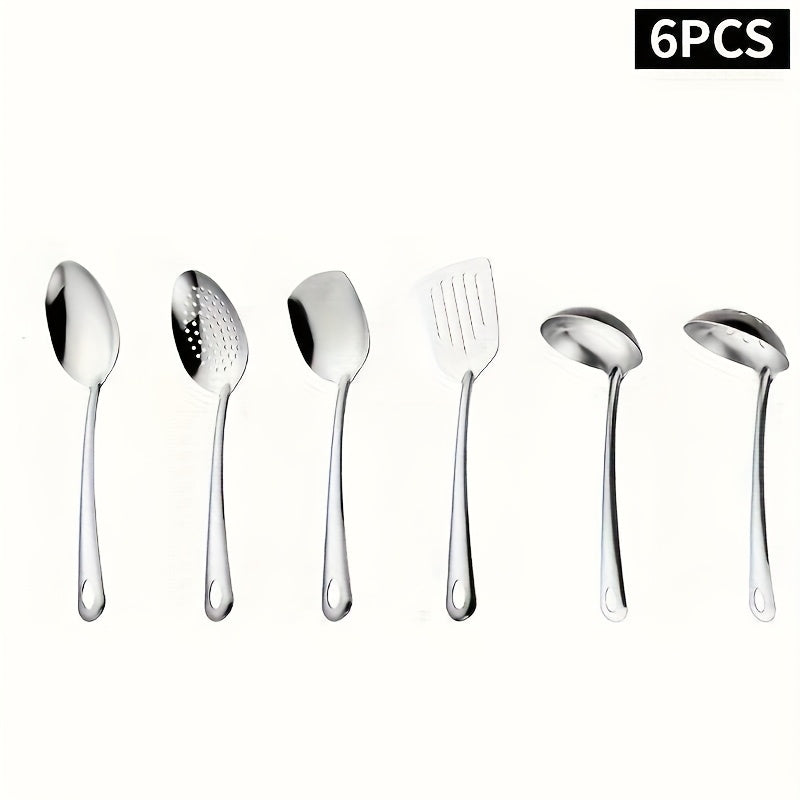 6 Piece Korean Style Stainless Steel Kitchen Utensil Set Cooking Spoons Spatula Ladle Strainer Hot Pot Clips for Cooking Buffet Restaurant