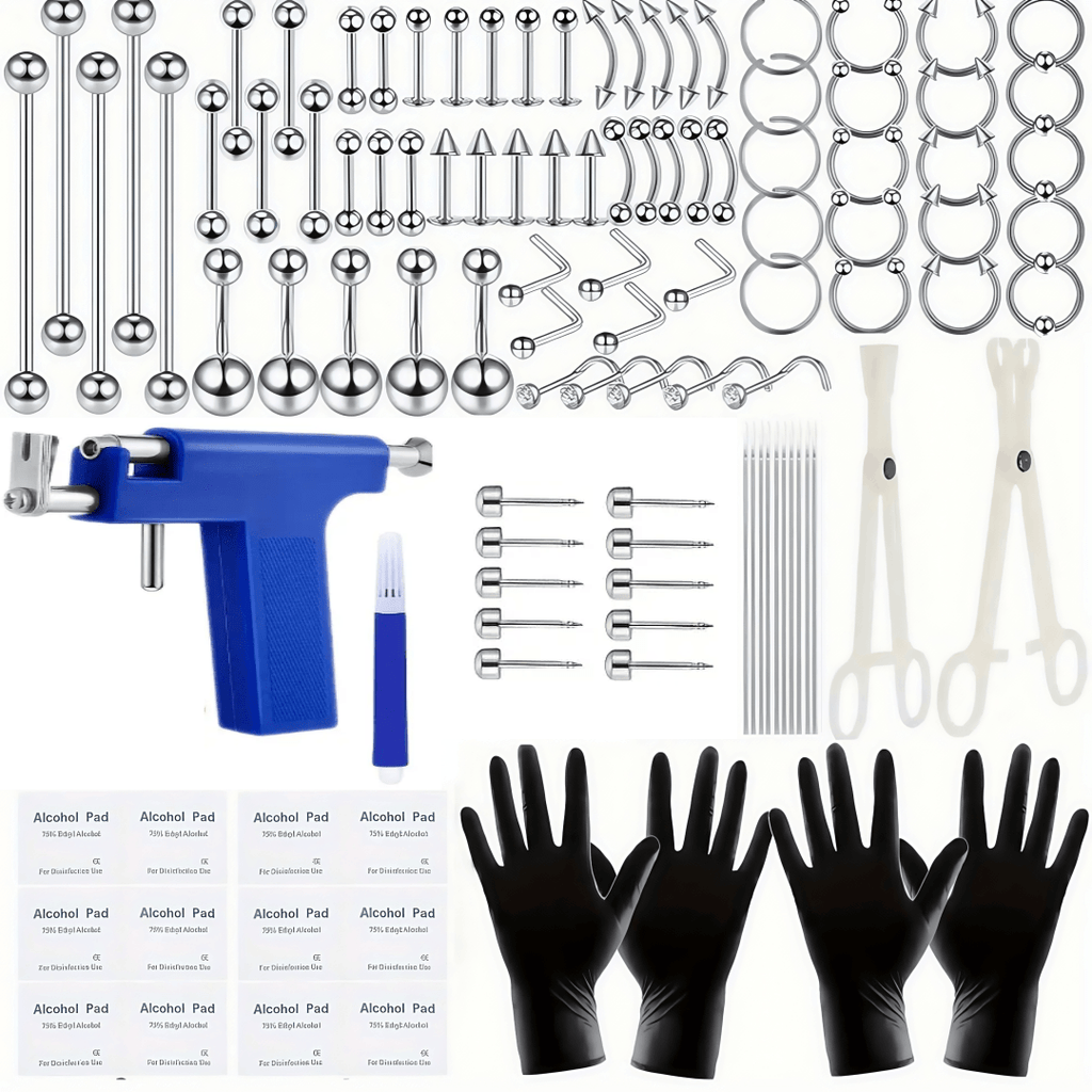 Ear Piercing Kit 124PCS Professional Body Piercing Set with Piercing Gun, 14G 16G Stainless Steel Jewelry for Ears Nose Septum Lips Belly Button Tongue ¨C Complete Starter Kit