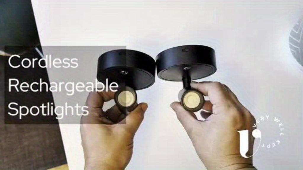 Rechargeable Indoor Spotlight LED ¨C 3-Color Dimmable with Remote & Timer, 350¡ã Adjustable, 2500mAh Battery, Magnetic Base Wall Accent Light for Pictures, Plants & Artwork (White / Black, 1 or 2 Pack)