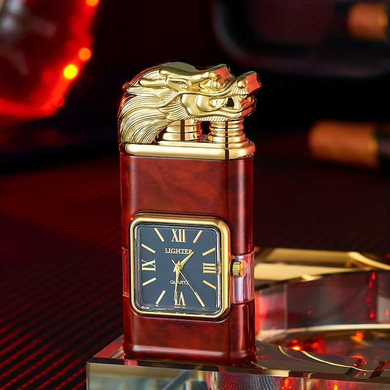 Double Flame Retro Metal Lighter Windproof Refillable Butane Outdoor Portable Quartz Ignition Dragon Eagle Gun Type Ice Golden Bronze Mahogany Creative Men Gift Box Packaging
