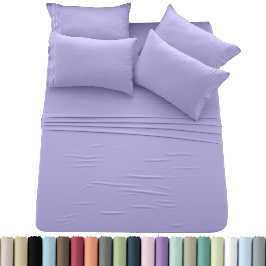 Brushed Microfiber Sheet Set 6pcs ¨C Soft Fade-Resistant Bedding 20 Colors Twin Twin XL Full Queen King Cal King Fitted Flat Pillowcases