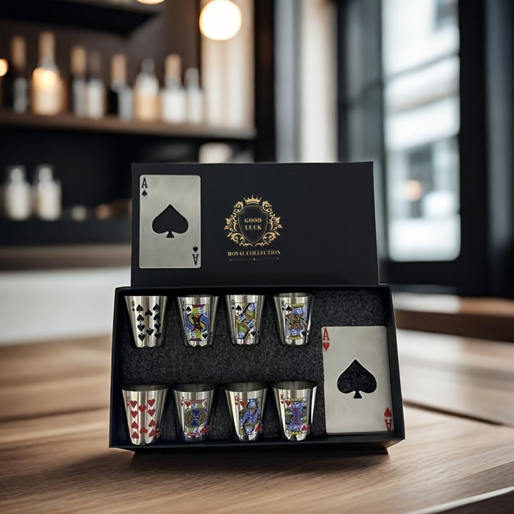 Stainless Steel Cup Set 8 Cups + 2 Bottle Openers | Family Party Outdoor Gift Set Good Luck Year