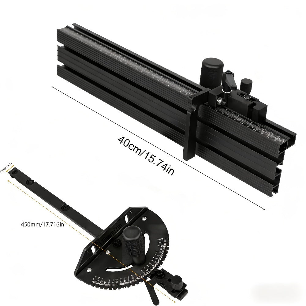 400mm Woodworking Angle Gauge with Adjustable Fence & Guide Rail ¨C Precision Miter Measuring Tool Compatible with 30mm & 45mm T-Track for Table Saw Router