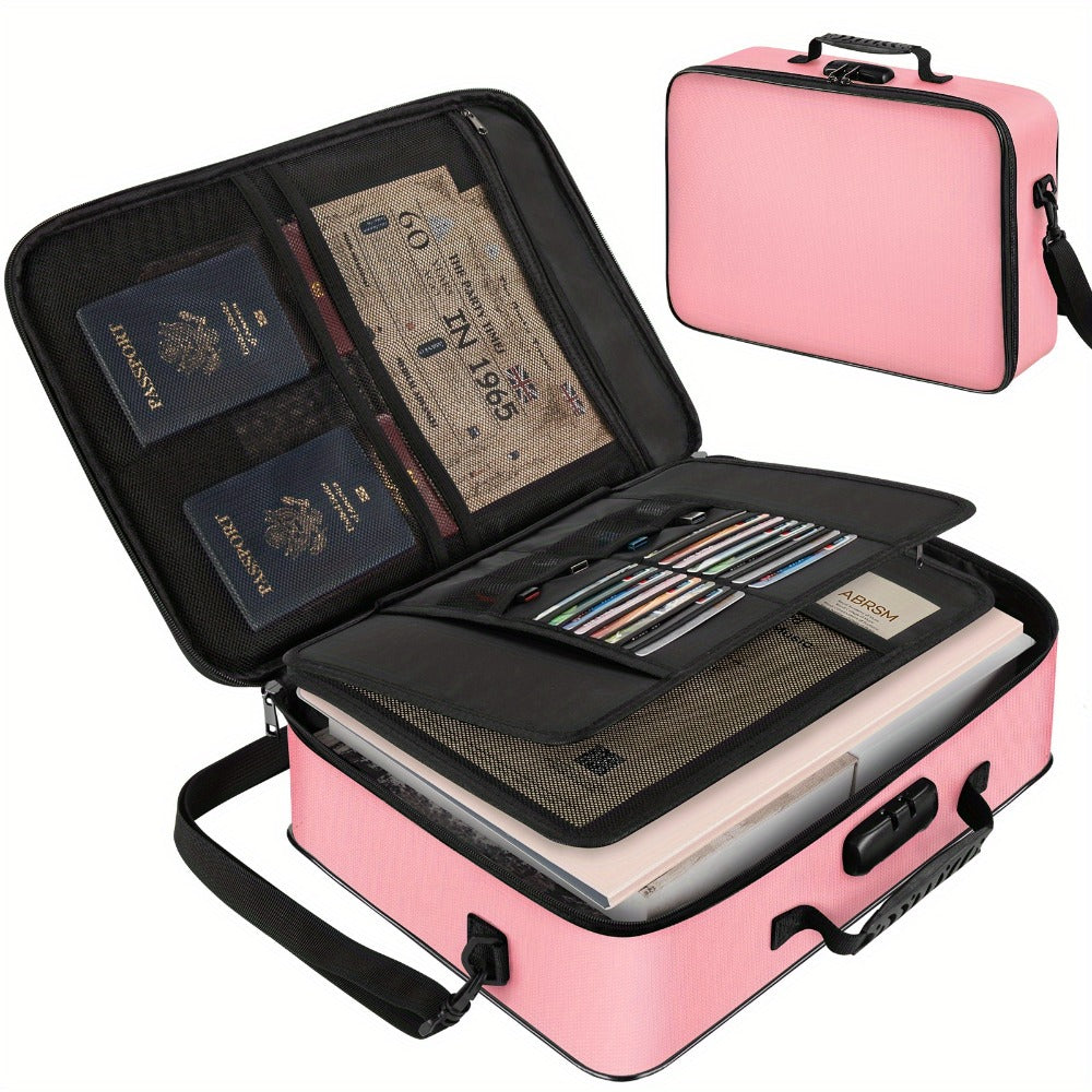 Fireproof Document Bag with Combination Lock - 17x11.8x5 Inch Waterproof File Organizer, 2000¡ãF Fireproof, Multi-Layer Storage for Passport Cash Laptop, 3 Carry Methods, for Travel Home Office, Black/Pink/Blue