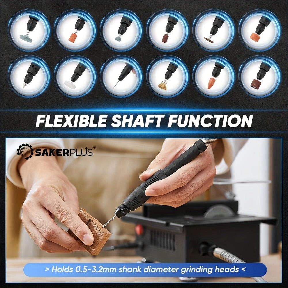100W Electric Mini Table Saw with Woodworking Pen Set, 7-Speed & Angle Adjustable, 16mm Max Cutting Depth, Precision Crafts Model Making DIY Jewelry Home Projects, Great Gift for Men & Beginners