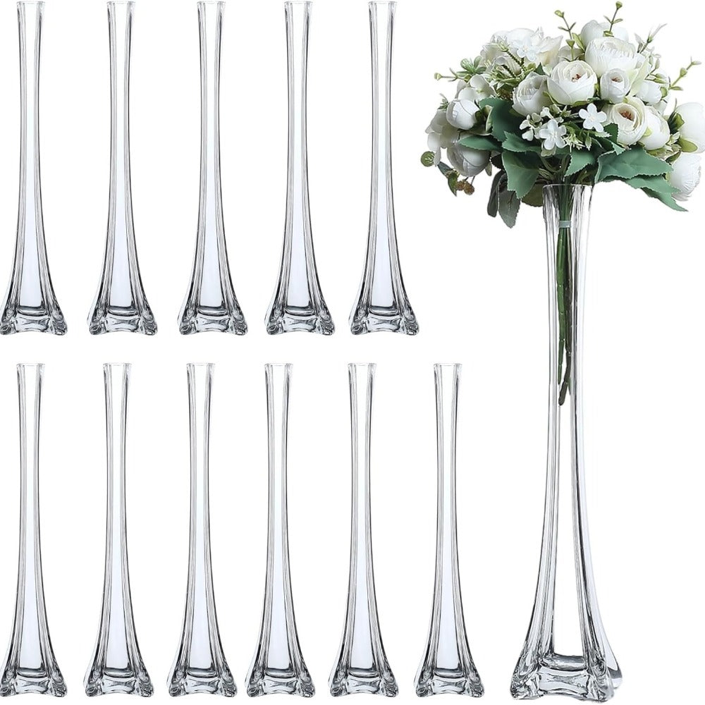 Eiffel Tower Vase Pack of 12 ¨C Tall Glass Flower Vases for Wedding Centerpiece, Event Table Decor, Floral Arrangements & Party Decoration, Clear Black White, 12¡± 16¡± 20¡± 24¡± Sizes
