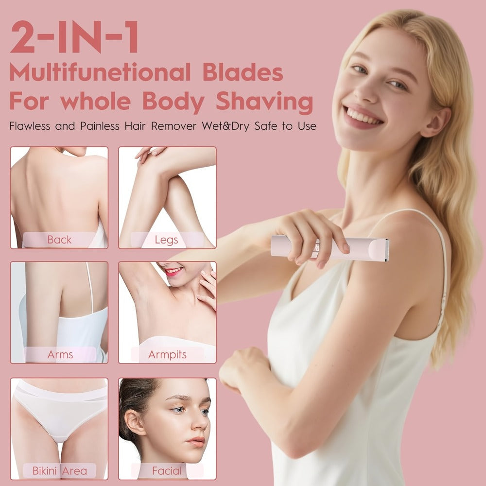 Women's Hair Trimmer 2-in-1 Bikini Trimmer & Electric Shaver - USB Rechargeable Dual Head Design, Ergonomic Handle, Portable Hair Removal Device for Bikini Line Body Face, Holiday Gift for Women
