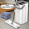 Flat Mop with Bucket Set, Hands-Free Wringing Floor Mop, 6 Replacement Microfiber Cloths, Wet & Dry Dual-Use, Durable Plastic Frame, for Hardwood Tile Laminate Bedroom Kitchen Living Room Bathroom