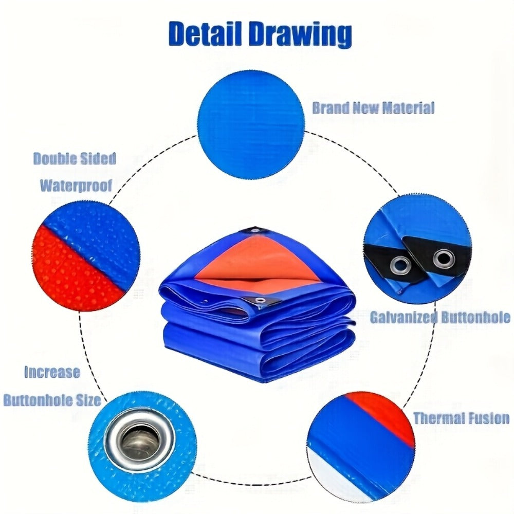 Heavy Duty Tarp Waterproof UV Resistant Tarpaulin ¨C Thickened PE Double-Sided Blue Orange Rainproof Sun Shade Cover with Grommets & Rope for Outdoor Camping Garden Vehicle Boat Protection