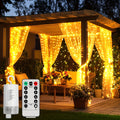 Curtain Lights for Gazebo Outdoor, 330 LED 10ft x 10ft Waterfall Fairy Lights Battery Operated with Remote, IP65 Waterproof Hanging String Lights with 8 Modes for Bedroom Porch Patio Wedding Decoration
