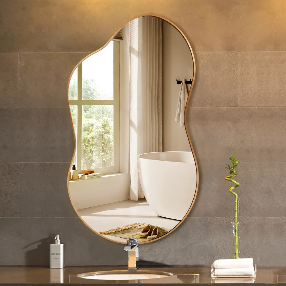 Boho Irregular Wall Mirror - Gold Aluminum Alloy Frame Asymmetrical Decorative Mirror for Bathroom Bedroom Living Room Entryway Cloakroom Wall Decor