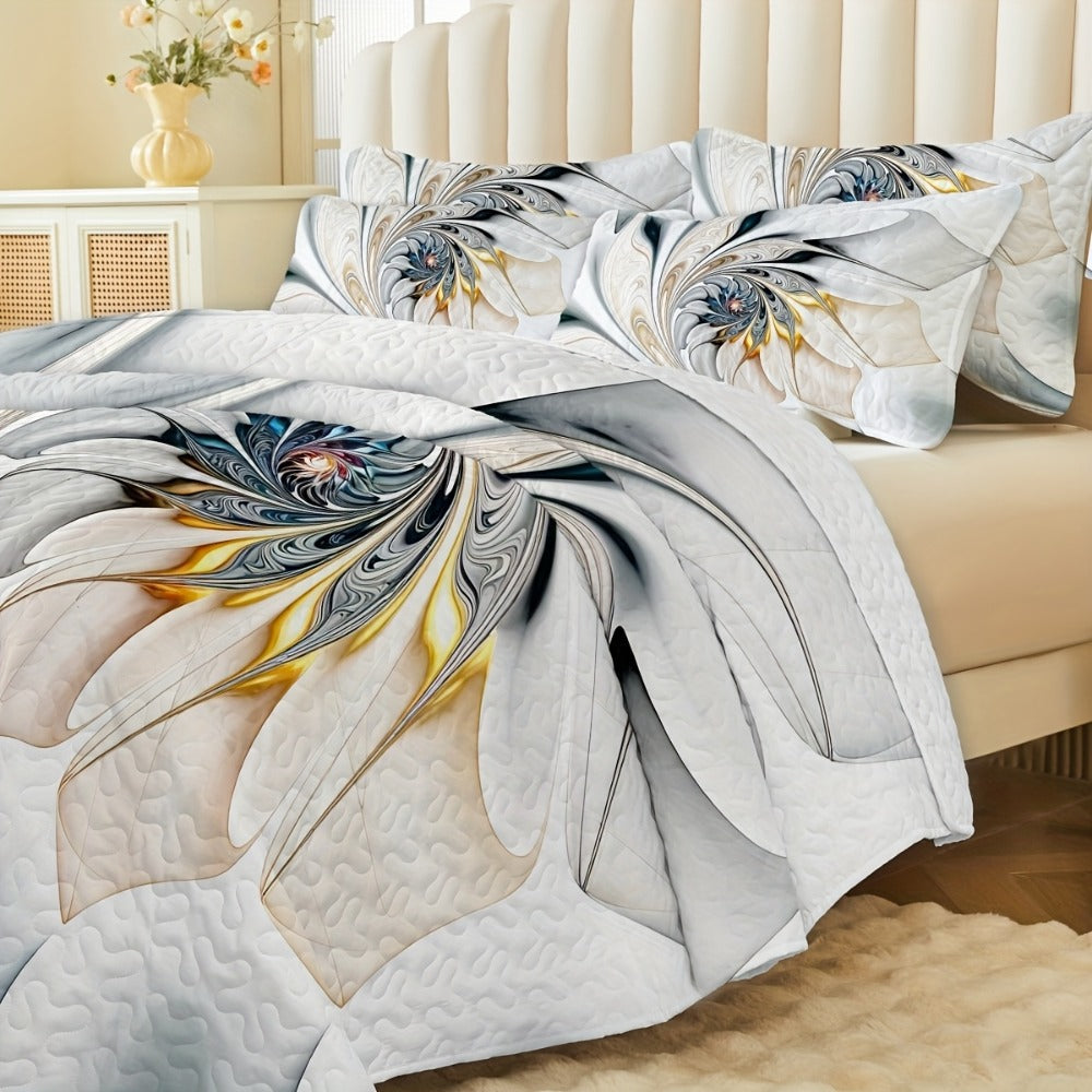 Boho Quilt Comforter Set Twin Full Queen King - Floral Bedding Lightweight Soft Microfiber Reversible Bedspread for Women Girls 2/3 Pcs All Season