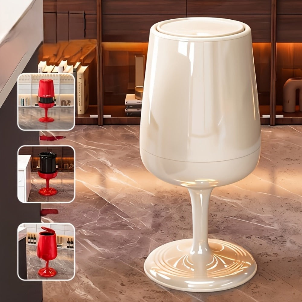 Wine Glass Shaped Trash Can Large Capacity Decorative Waste Bin with Press Pop Lid, No-Bend Standing Design, Luxury Stylish Dual-Bucket for Living Room Kitchen Bedroom Home Decor
