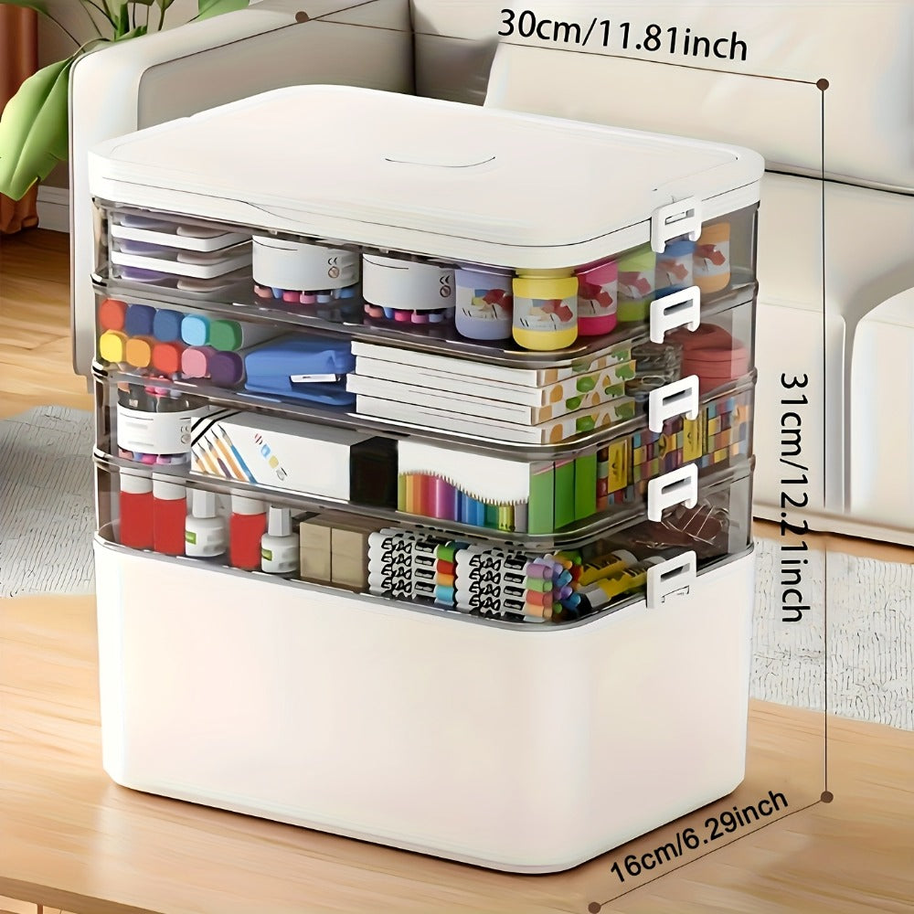 5-Tier Stackable Storage Box with Lids | Large Capacity Transparent Organizer with Handle for Home & Travel - Pill Box, Craft, Sewing, Cosmetics, Office & Bathroom Supplies, Easy to Clean, 30x16.5x31cm