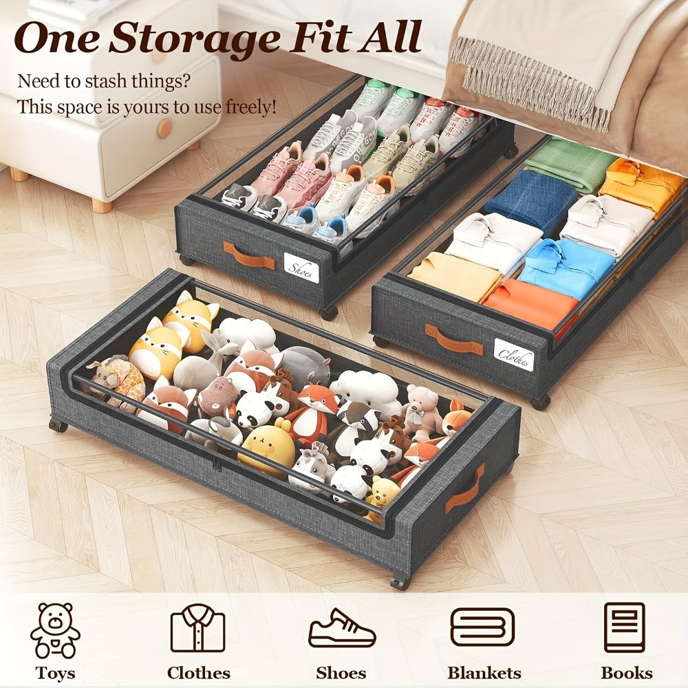 Under Bed Storage Box with Wheels 2 Pack ¨C Sliding Drawer Organizer for Clothes, Shoes, Blankets, Books & Bedding