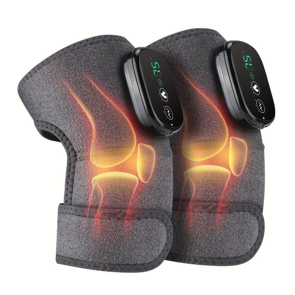 Heating Knee Massager 3-in-1 Wireless Vibrating Knee Brace - Electric Heating Pad with Vibration Massage for Knee, Shoulder & Elbow Pain Relief, Universal Fit, Gray