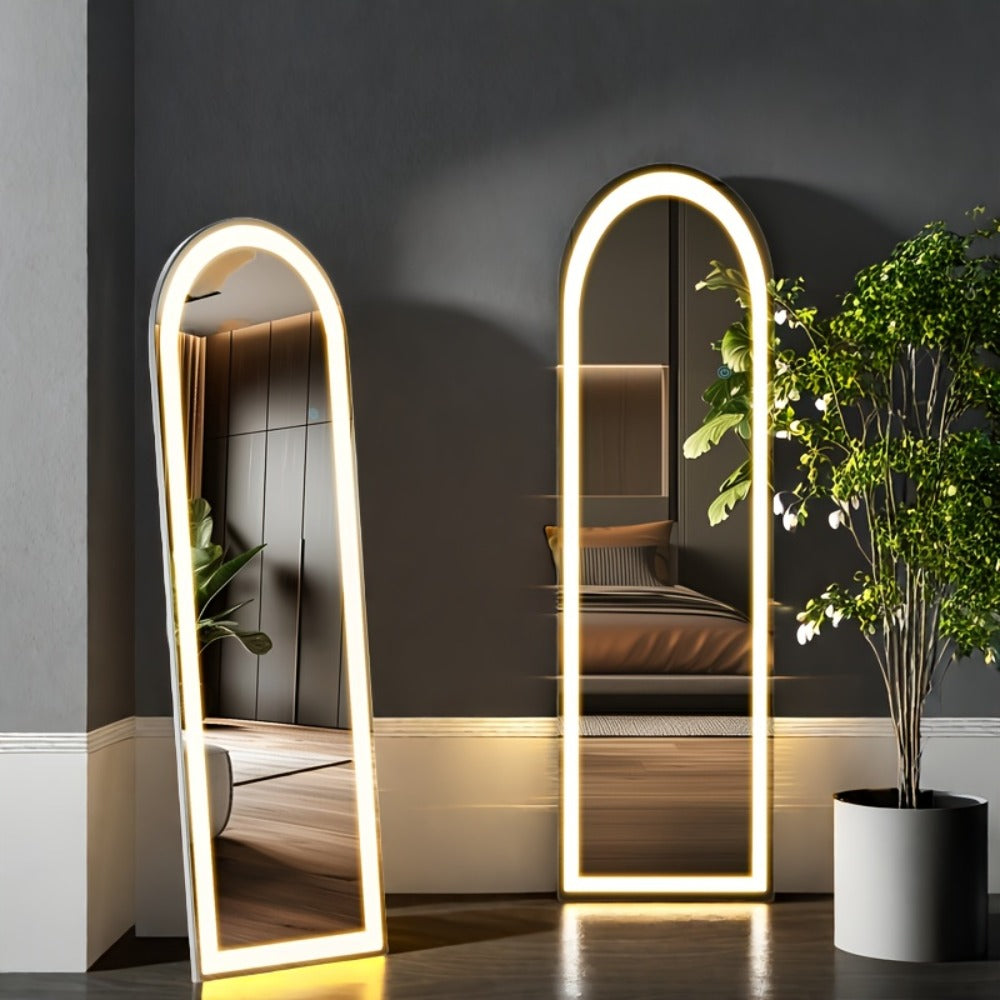 Full Length Mirror with LED Lights & Touch Sensor ¨C 64¡±x21¡± Dimmable Smart Floor Mirror, Wall Mount or Freestanding, Slim Modern Frame for Bedroom, Vanity & Dressing Room
