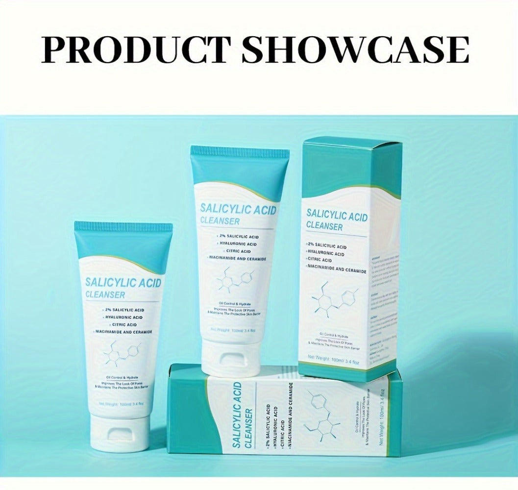 Salicylic Acid Facial Cleanser Gel ¨C Deep Cleansing & Moisturizing with Hyaluronic Acid, Non-Comedogenic, Paraben-Free, Fresh Scent, for All Skin Types, Men & Women, Daily Face Wash