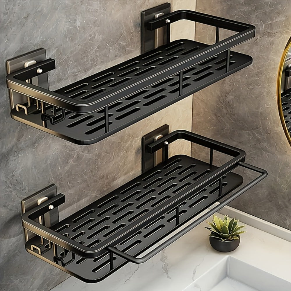 Shower Caddy Wall Mounted Stainless Steel 2-Pack - Rust-Resistant 2-Tier Bathroom Shelf Organizer, Corner Storage Rack for Shower Bathtub Accessories, Space-Saving Bathroom Caddy - Black & Silver