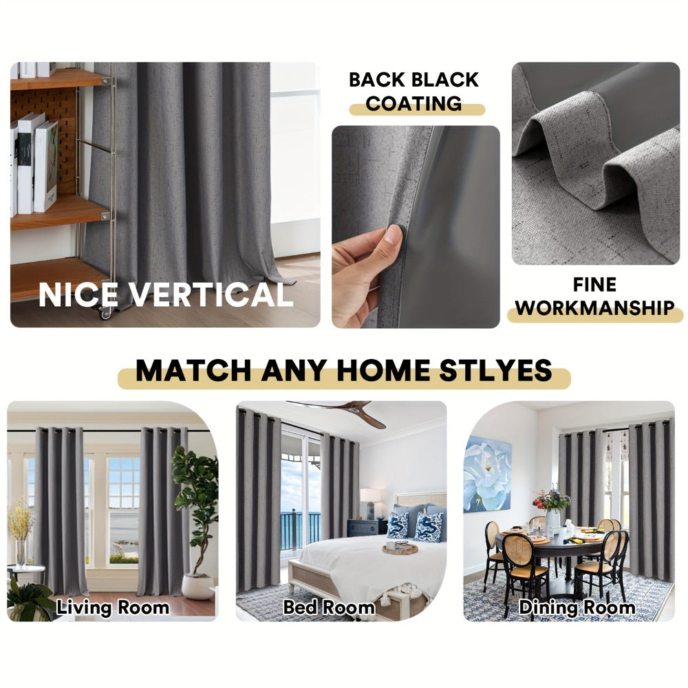 Blackout Curtains 2 Panels 100% Blackout Linen Textured Thermal Insulated Grommet Window Drapes Noise Reducing for Bedroom Living Room Hall - Full Light Blocking Room Darkening Curtains