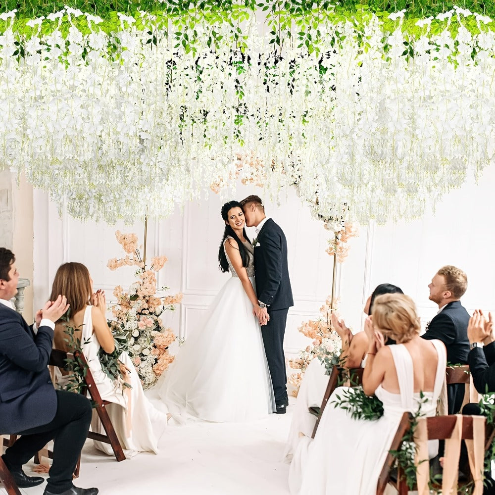 Artificial Wisteria Hanging Flowers 24 Pack - 3.6 Ft Fake Silk Wisteria Vine Garland for Wedding Arch, Garden, Wall & Party Decoration, Available in White, Pink, Blue, Purple & Light Pink