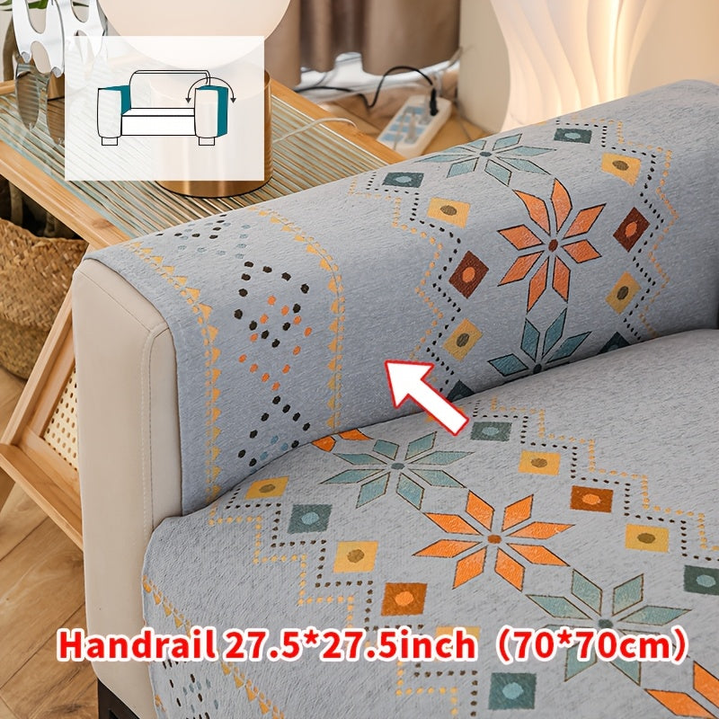 Chenille Sofa Cover Bohemian Style Jacquard Knit Anti-Slip Pet Friendly All Season Sofa Mat Protector - Single 2 3 4 Seater Armrest Backrest Pillow Case Grey White Yellow