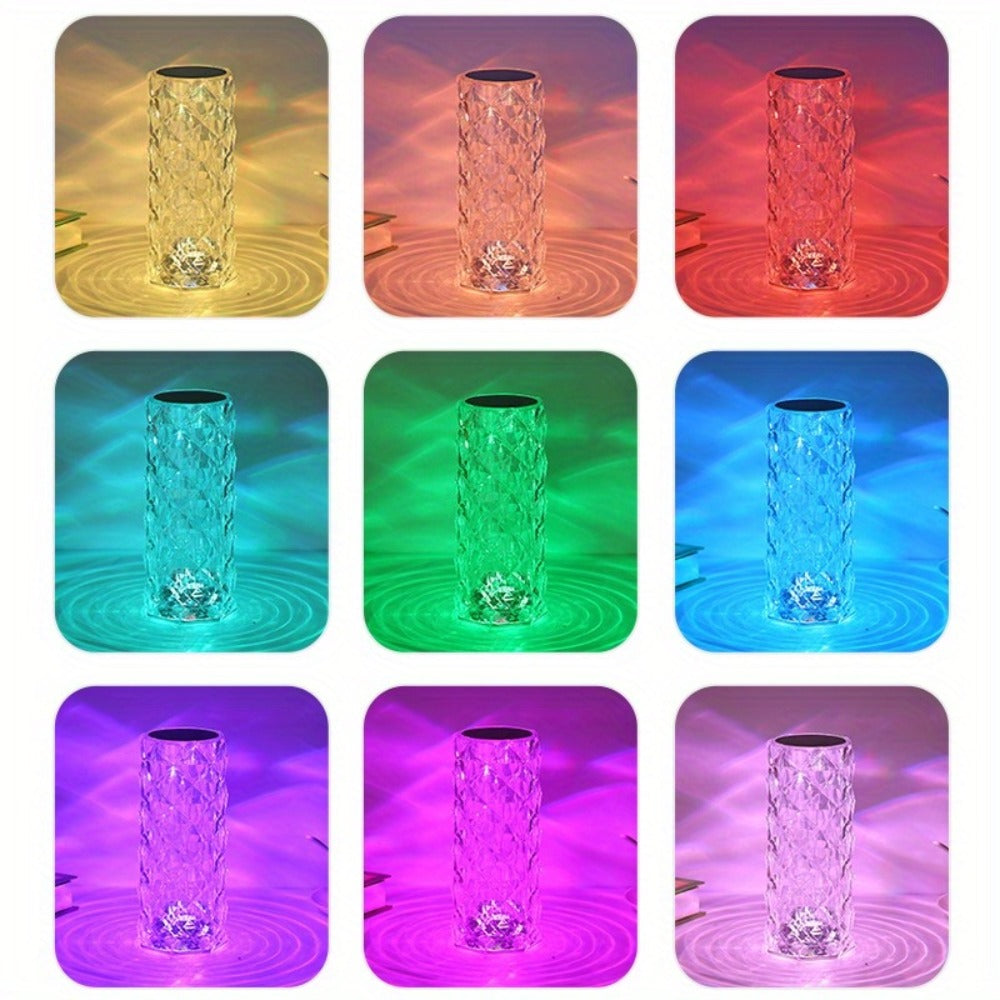 Crystal Diamond Rose Table Lamp RGB LED ¨C Remote & Touch Control Dimmable USB Rechargeable Uplight for Home, Office, Dating & Parties, Perfect Gift for Women & Couples