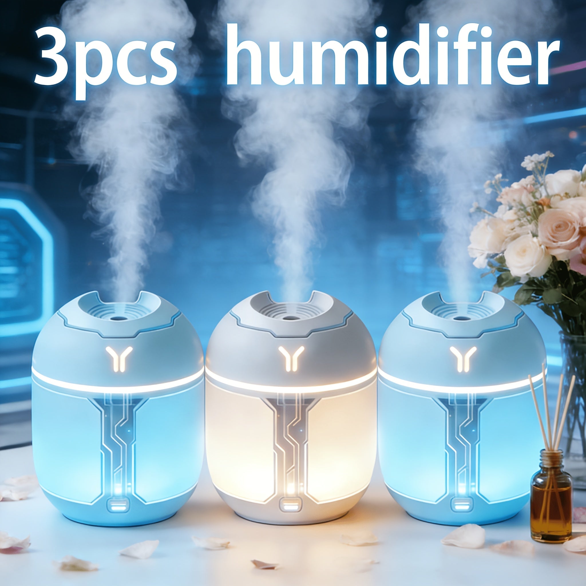Aroma Humidifier Set of 3 with Soft LED Night Light | Quiet Mini Humidifier Pack, Adjustable Mist, Room Air Freshener for Bedroom, Living Room & Office | Holiday Gift Set White & Green