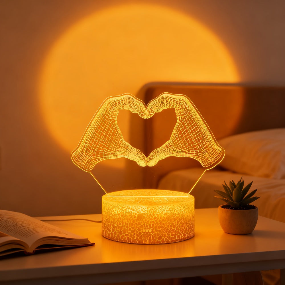 3D Heart Hands LED Night Light 16 Color Changing Optical Illusion Lamp Touch Remote Control Dimmable Bedside Table Lamp for Bedroom Valentine Gift Birthday Housewarming